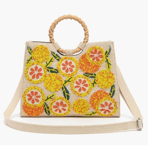 AMERICA & BEYOND Orange & Yellow Lemon Beaded Handbag - Picture 3 of 8